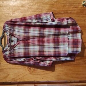 Bit&Bridle Plaid Popover Blouse Burgundy Convertible Sleeve 100% Cotton Size 3X